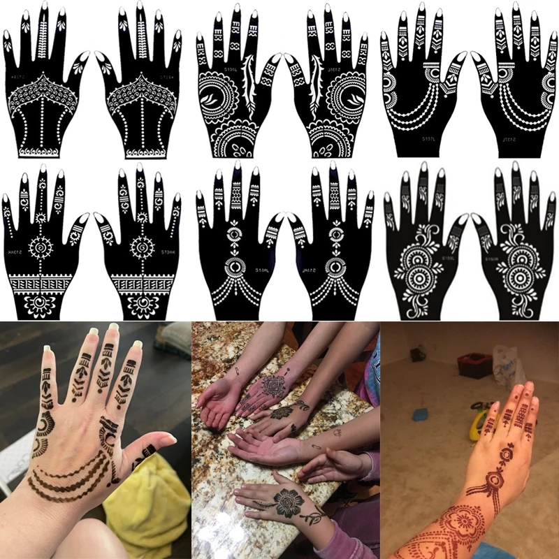 10pcs Hand Henna Tattoo Stencils For Body Paint,Flower Glitter Airbrush Mehndi Henna Tatoo Templates Large Stencil 21*12cm