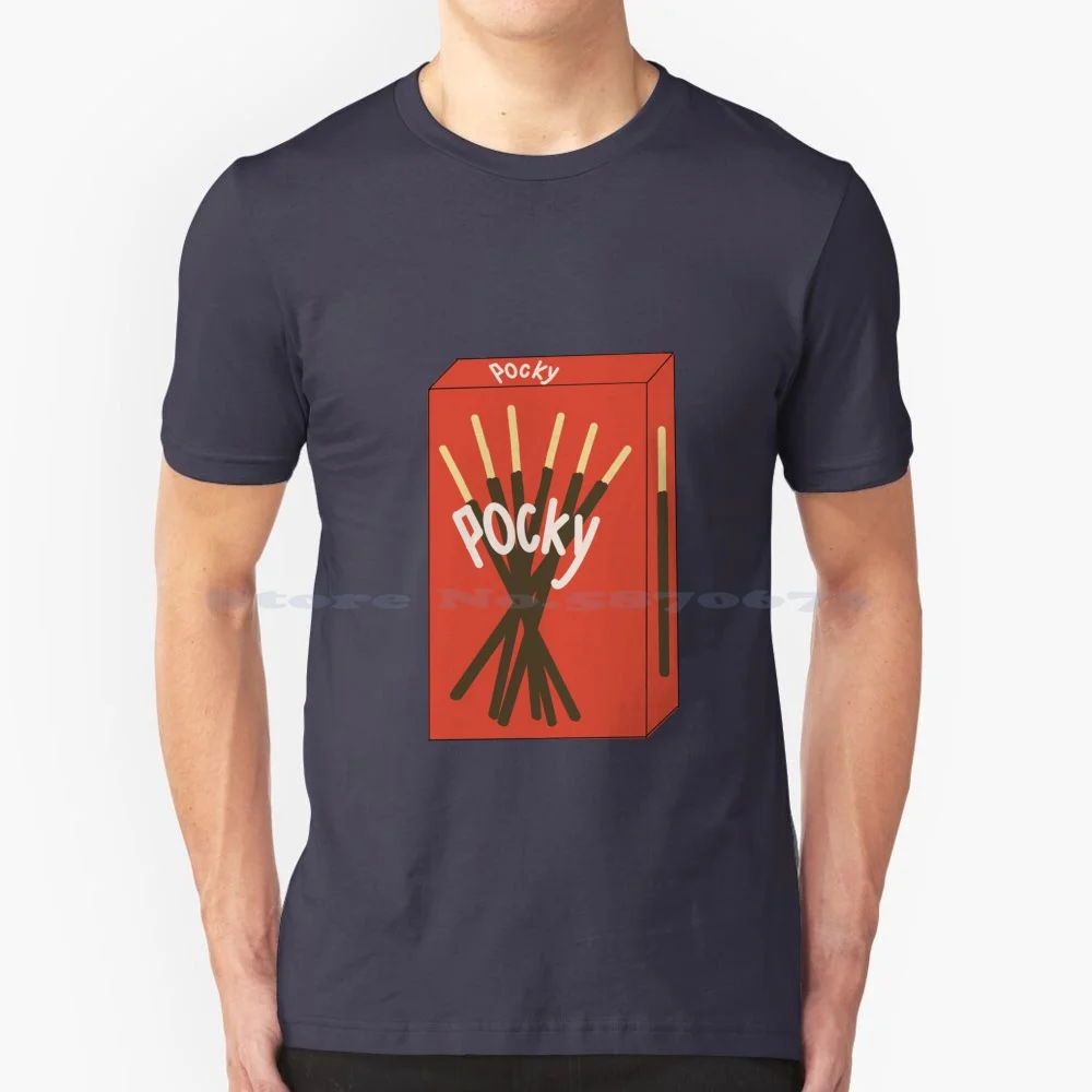 Asian Chocolate Pocky Stick Snack T Shirt 100% Cotton Tee Snack Chocolate Pocky Asian Childhood Red Biscuit Food Dessert Stick