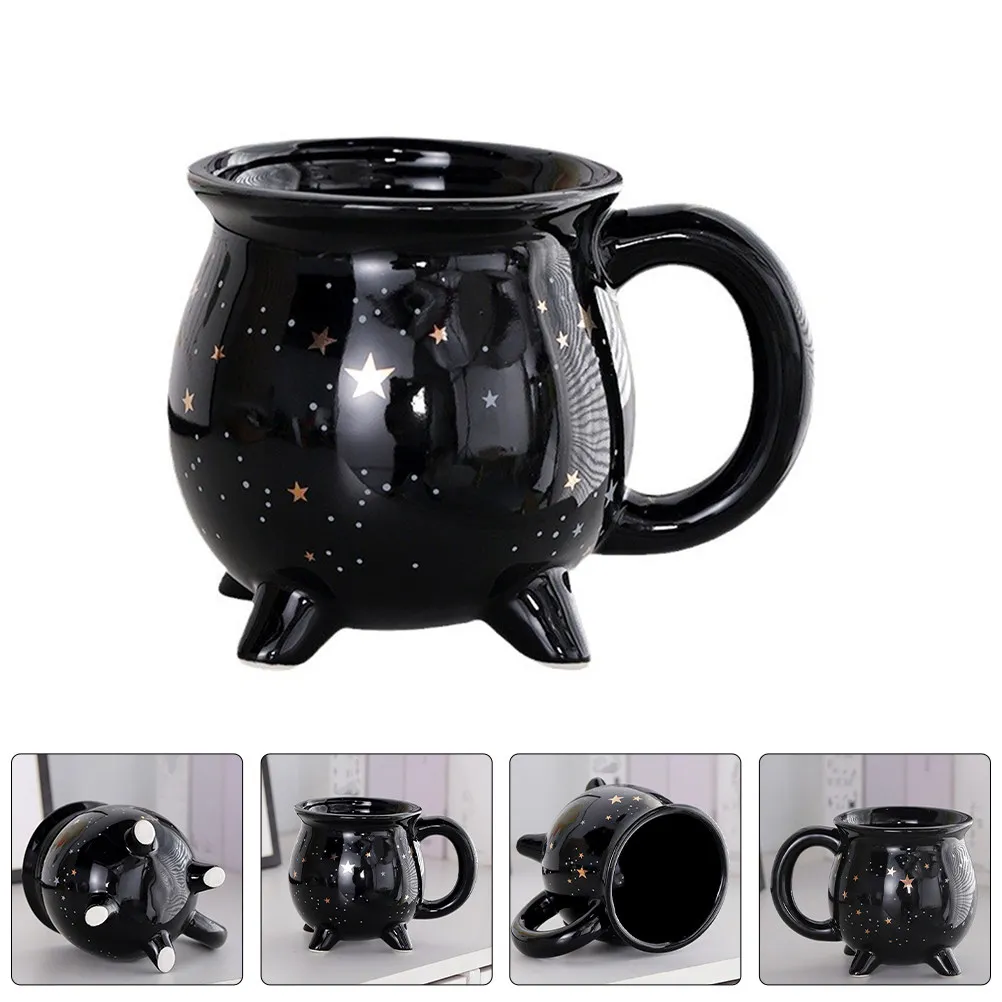 セラミック製の大釜型マグカップ-ハロウィン魔女コーヒーカップ-可愛い装飾ミルクカップ-家庭-オフィス-カフェ用-大釜マグカップ-ハロウィンギフト