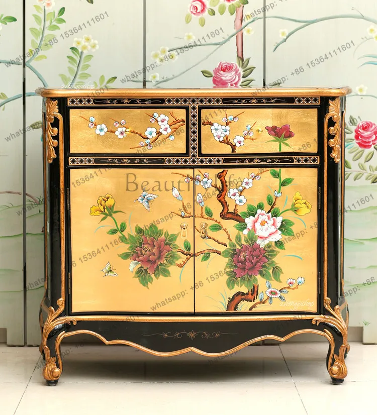 PJ new Chinese hand-painted retro storage porch foyer corridor cabinet