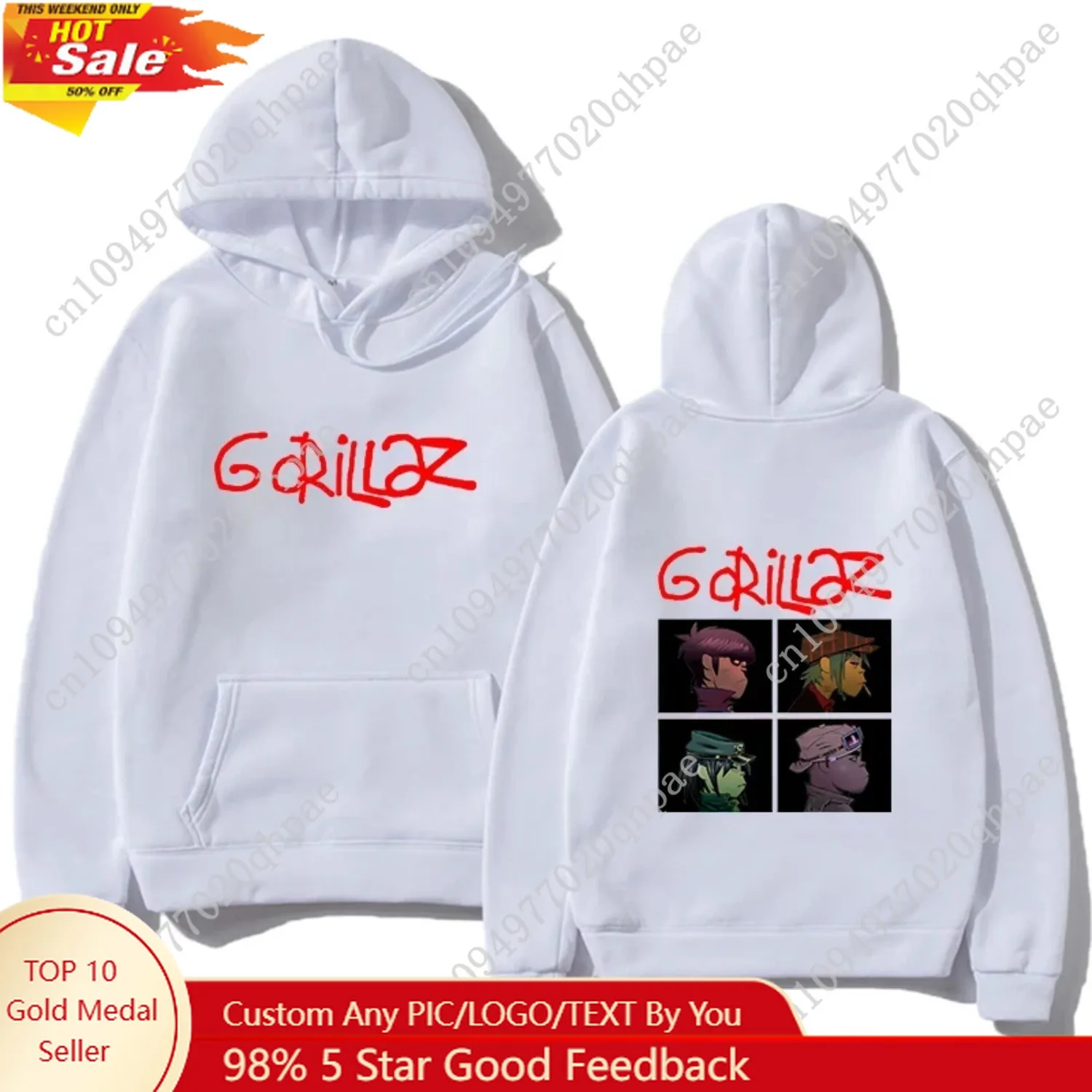 

2024 Spring Rock Print Hoodies Music Band Gorillazs Punk 90s Casual Fashion Sports Shirts New Men Plus Size Pullover Unisex