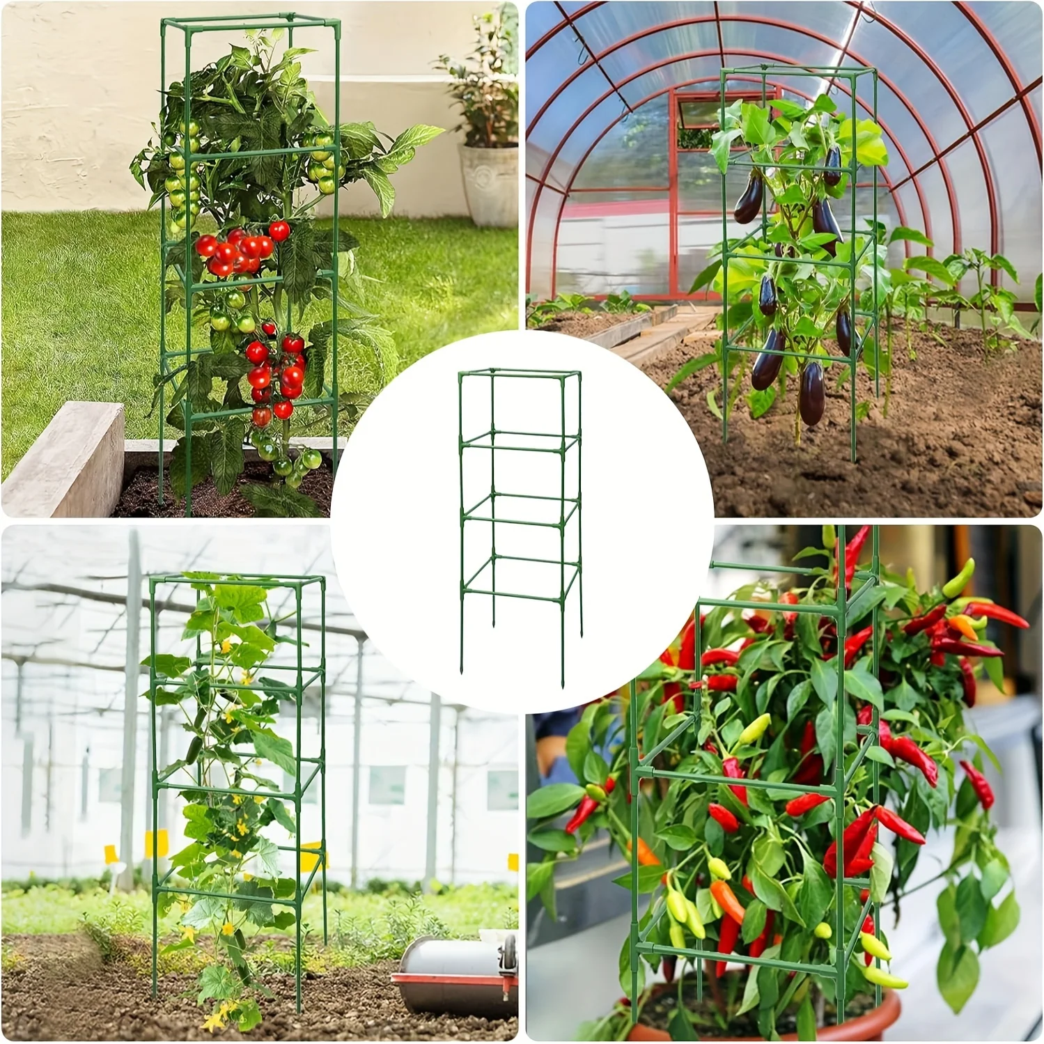 Tomato Cage, 3-Pack 53-Inch Garden Trellises, Multi-Functional Assembled Plant Climbing Frame for Flowers, Vegetables, Vines