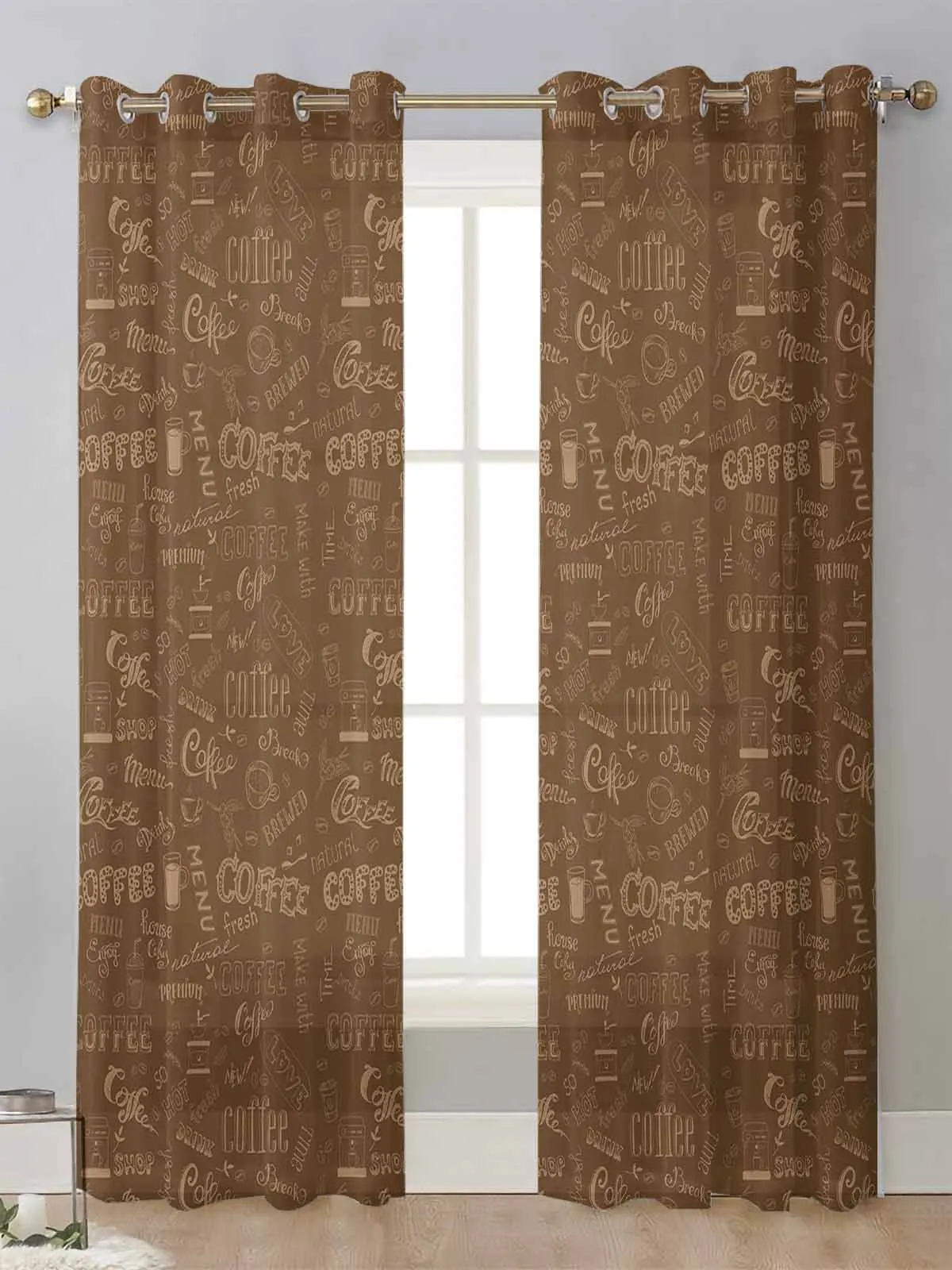 Coffee Bean Milk Tea Sheer Curtains For Living Room Window Screening Transparent Voile Tulle Curtain Cortinas Drapes Home Decor