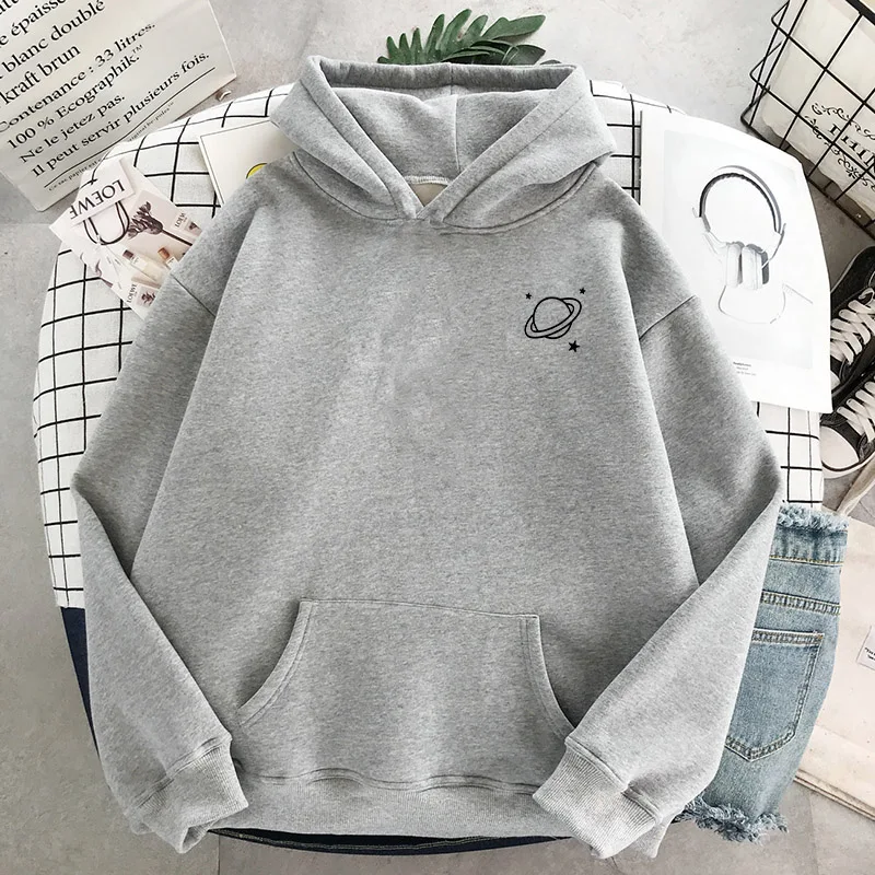 Trend Women Hoodie Pullover Sweatshirt Autumn Cotton Hoodies Men Planet Saturn Print Winter Oversize Clothing Sweater Female Top