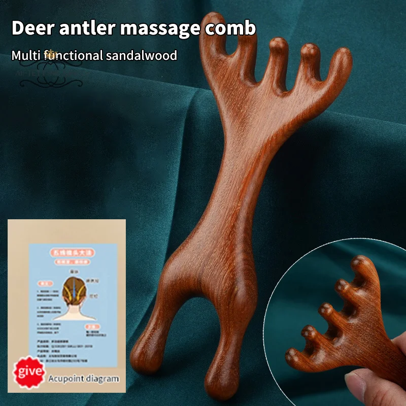 

Double Headed Body Meridian Massage Comb Sandalwood Deer Antlers Wide Tooth Acupuncture Help Blood Circulation Anti-static Tool