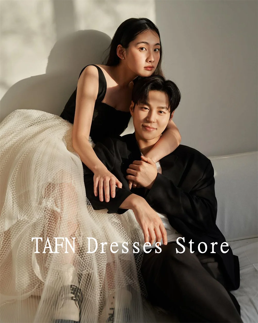 TAFN Contrast Color Wedding Reception Dresses Korea Custom Made Bridal Gown Square Collar Sleeves A-line Photo Shoot Dresses