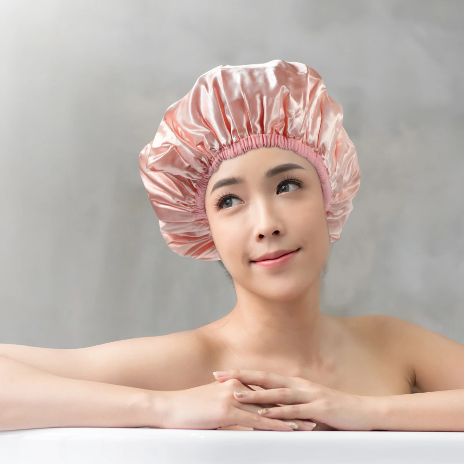

Waterproof Hair Drying Cap Pink Large Shower Wrap Women Reusable Satin PEVA Microfiber Bathing Braids Hair Cover Dry Faster Home