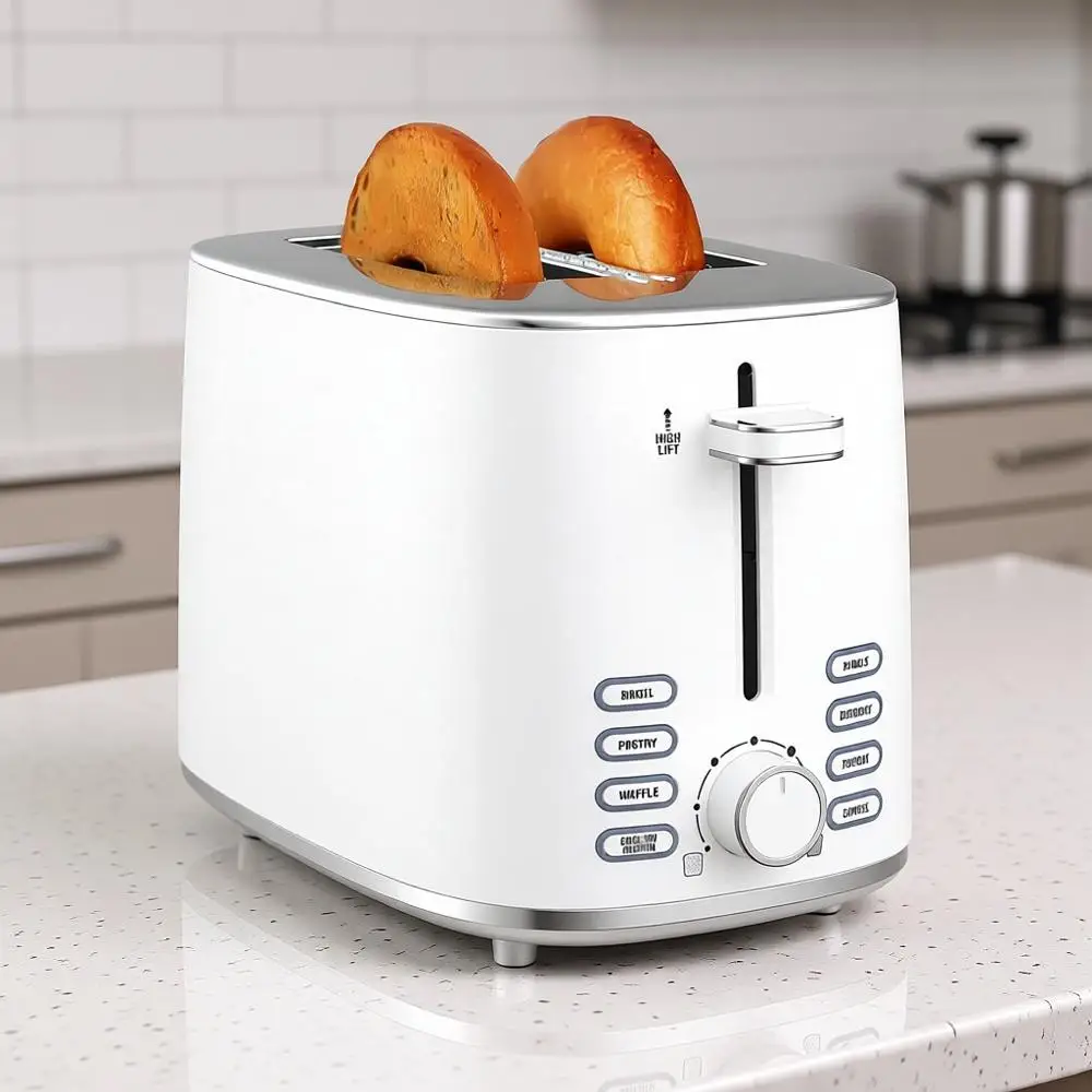 

2 Slice Toaster, Wide Slot, 7 Shade Settings, Roast & Reheat, Stainless Steel, Easy Clean, White