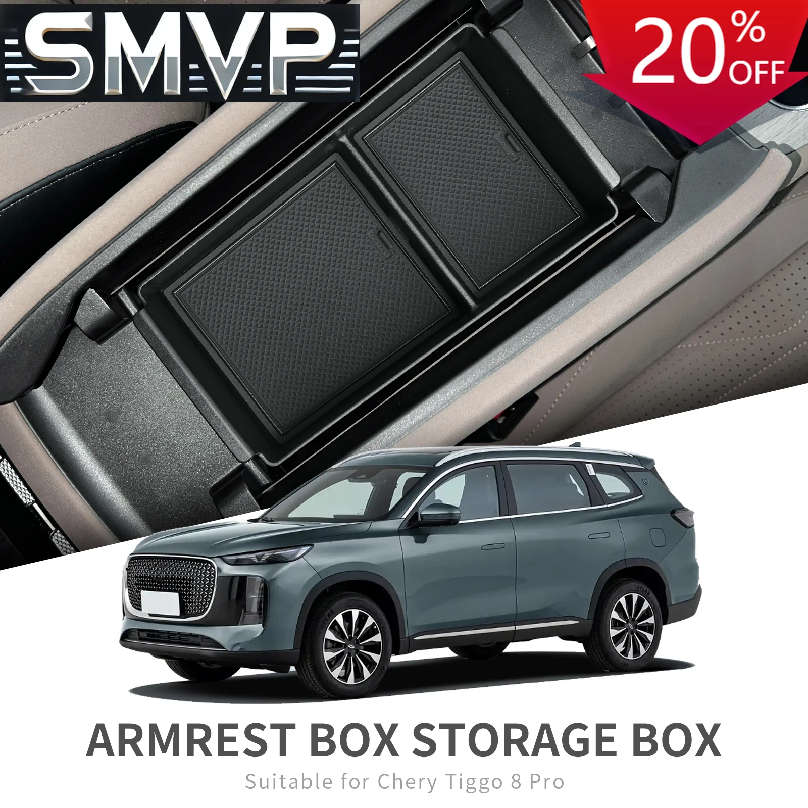 

Fit For Chery Tiggo 8 Pro 2025 Center Console Armrest Storage Box Car Tray Organizers Accessories Tidying Black