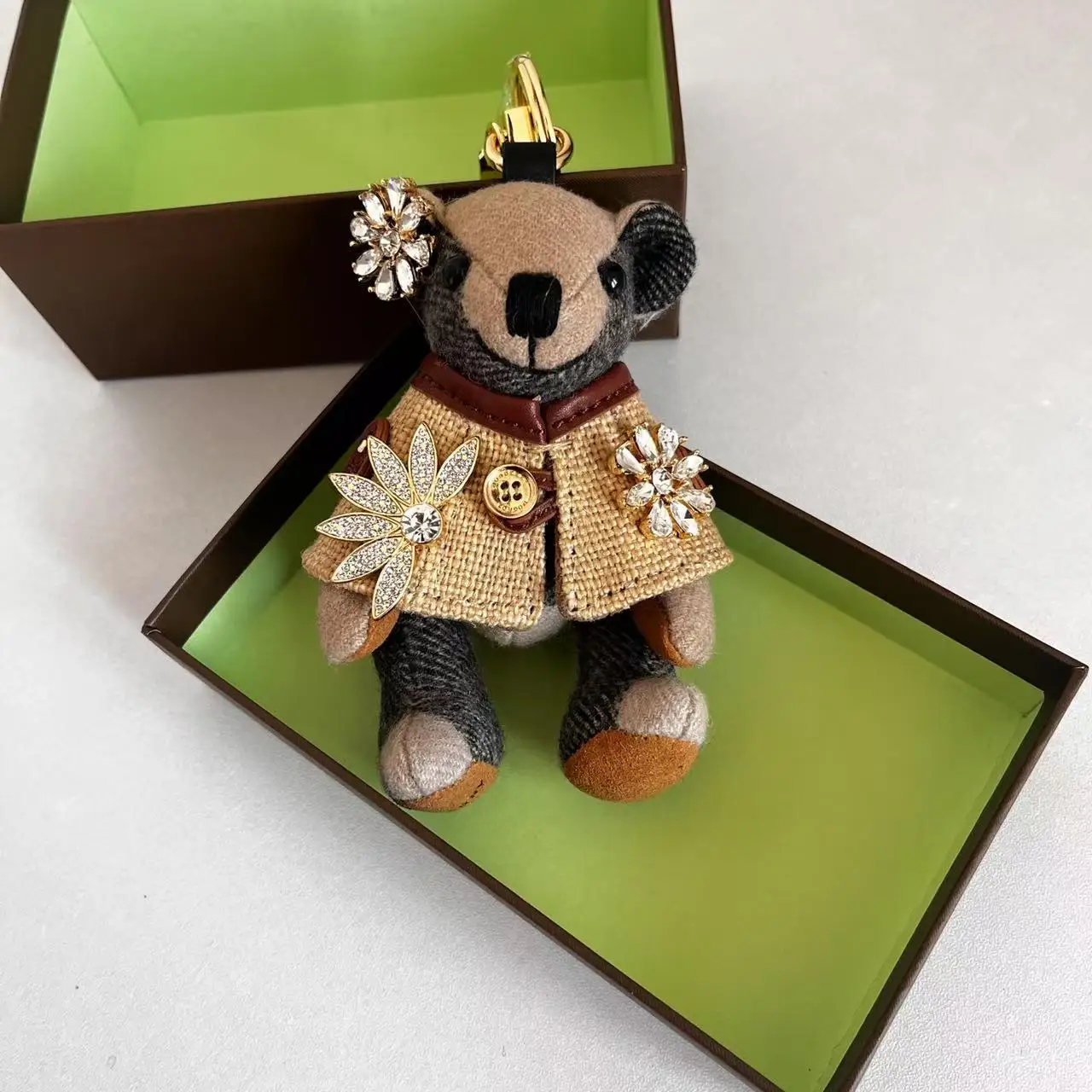 

New bear pendant cashmere plaid handmade teddy bear basic windbreaker bear car pendant keychain bag pendant
