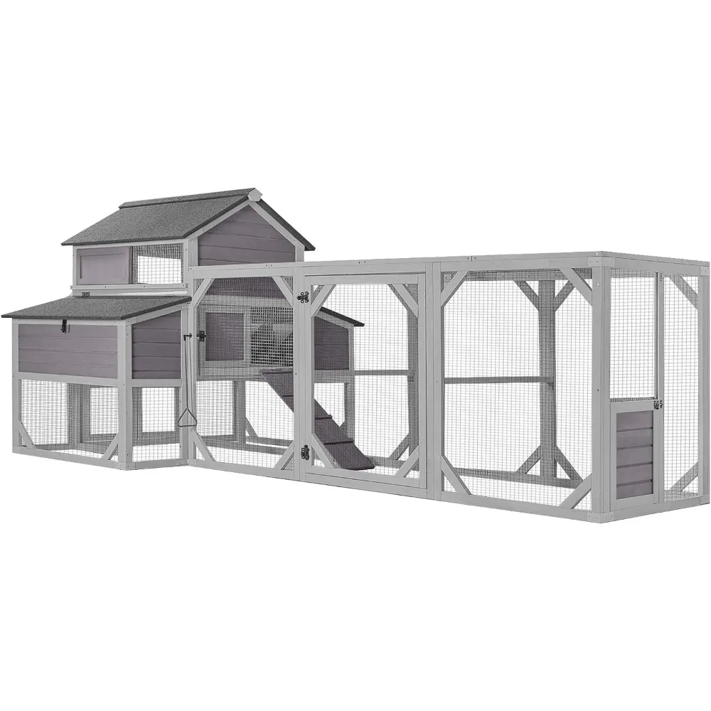 

Chicken Coop Extra Large, Chicken House 41.3ft² for 8-10 Chickens Outdoor Wooden Hen House Poultry Cage, with 6 Nesting Boxes
