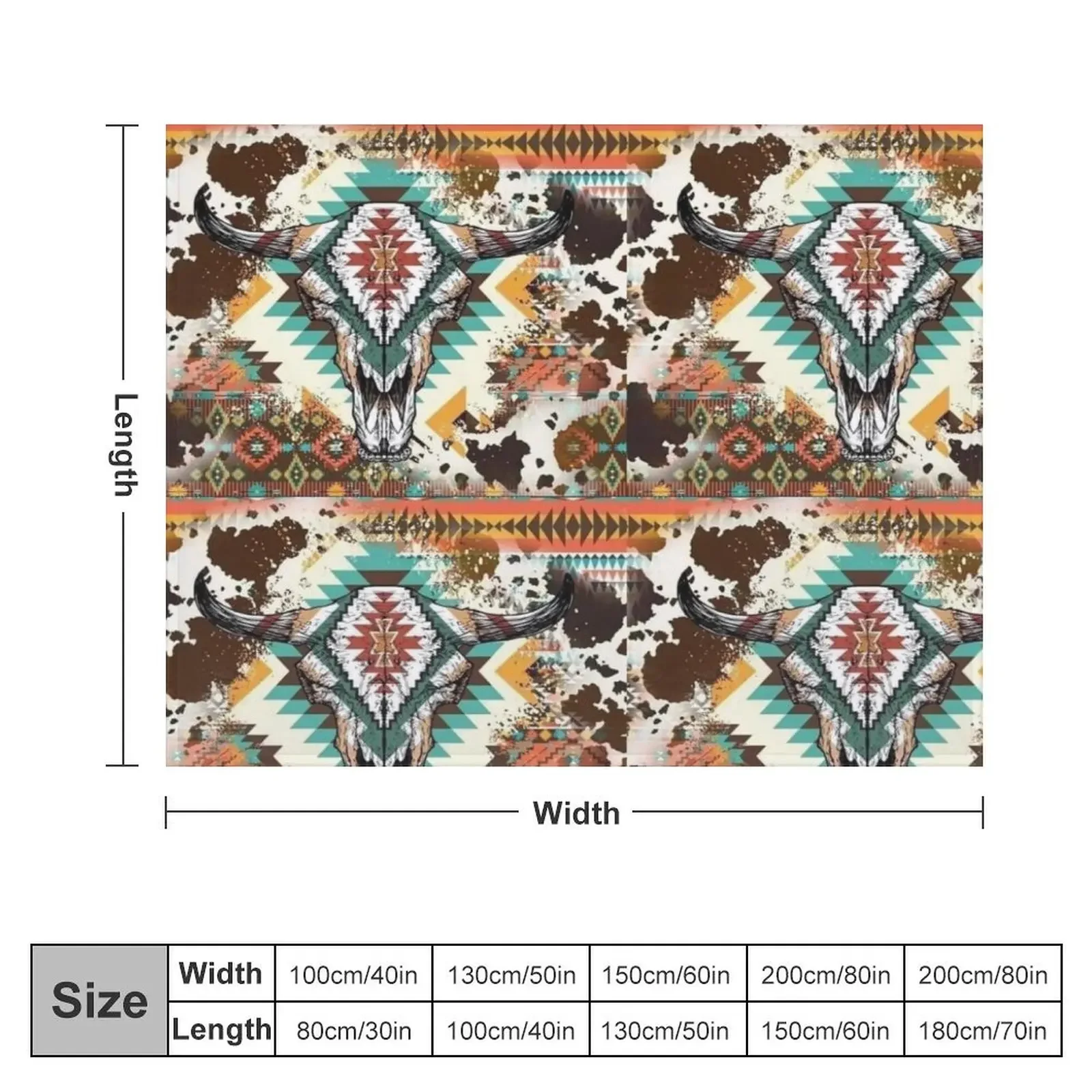 Aztec Cow Print Bull Skull Throw Blanket for sofa Moving Flannel Fabric Blankets