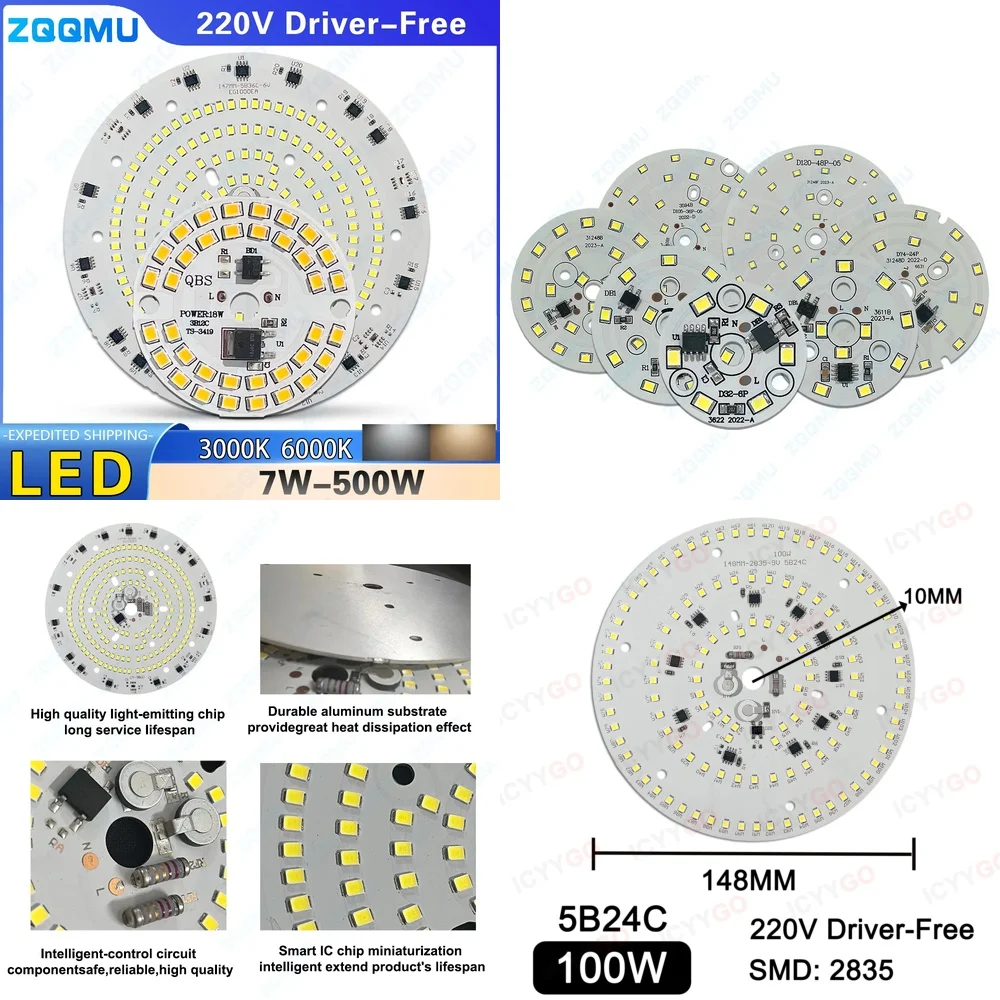 

220V High Power LED Chip White Warm White 15W 18W 24W 40W 50W 100W 150W 300W 500W Driver Free PCB Light Source Board for Home