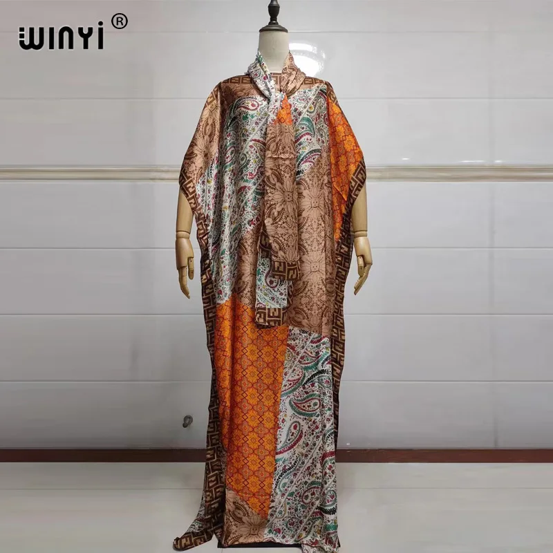 

2023WINYI holiday party Dress New fashion dress for women Elegant oversized kaftan african print caftan for lady with belt abaya
