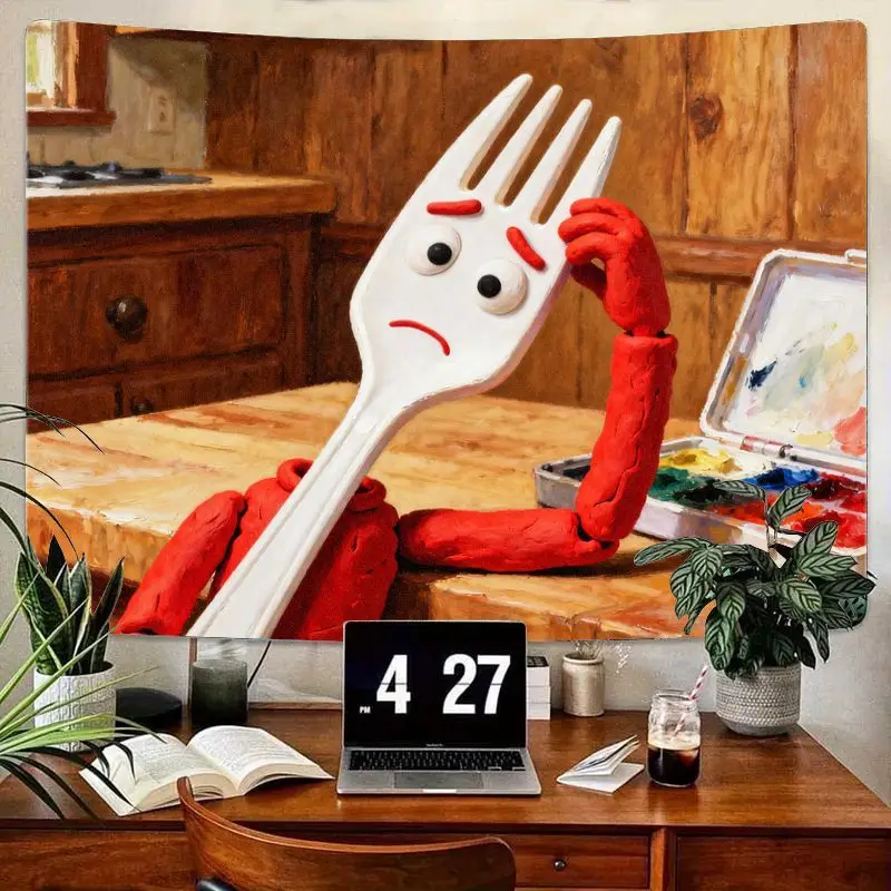 

1 шт., гобелен «История игрушек» Forky Sad с забавным лицом, современное настенное искусство из полиэстера для детской комнаты, общежития колледжа, эстетический декор гостиной