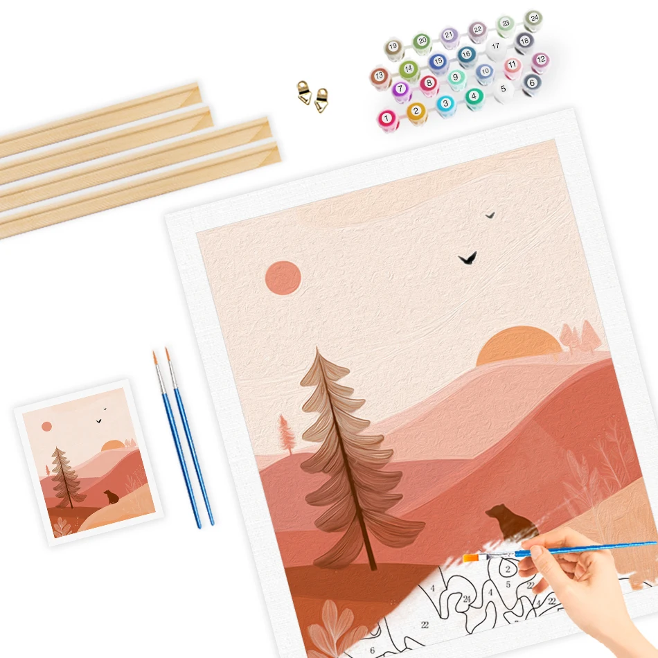 RUOPOTY الطلاء بالأرقام ألوان مائية بسيطة مرسومة باليد كتل ألوان رقمية للمناظر الطبيعية قماش الحرف مجموعة علامات الألوان