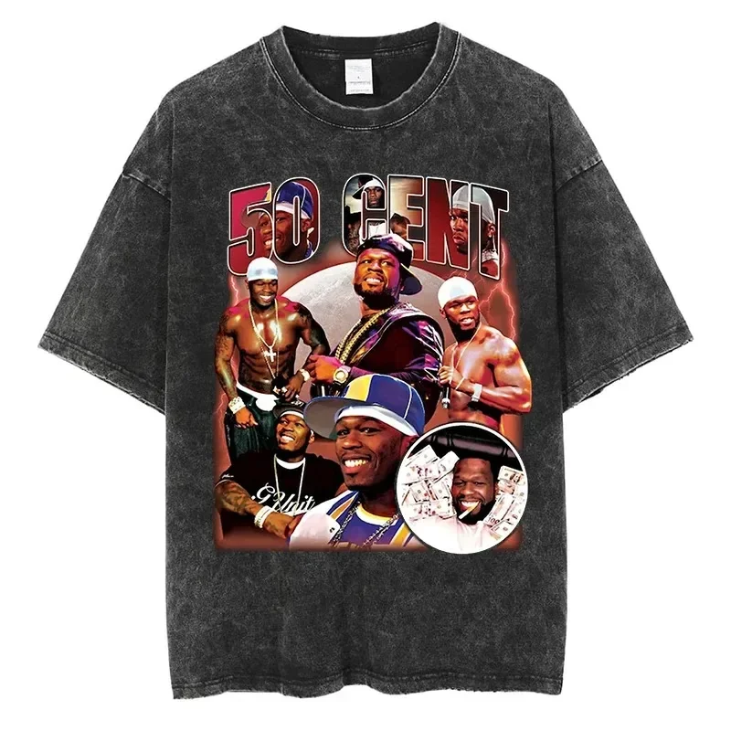 

Hip Hop Streetwear T-shirt 50 Cent Rapper Print Shirt American style Men Women Clothes Quality Cotton Oversized Short Sleeve Tee