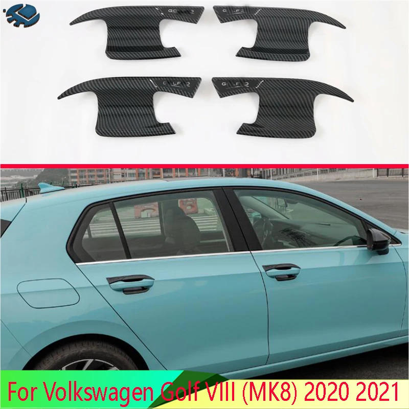

For Volkswagen Golf VIII (MK8) 2020 2021 Carbon Fiber Style Door Handle Bowl Cover Cup Cavity Trim Insert Catch Molding Garnish