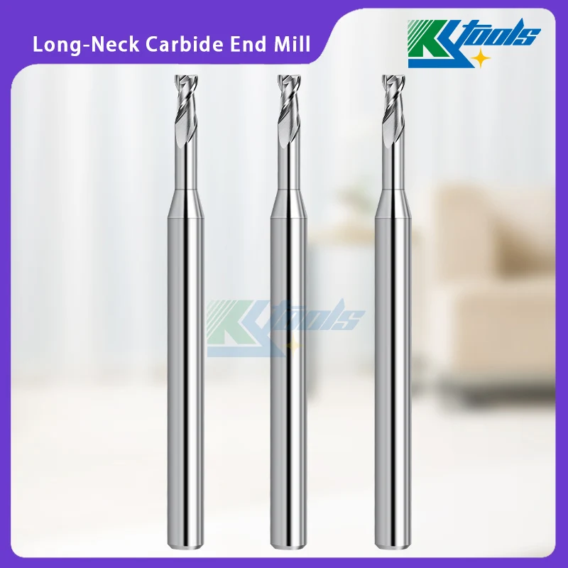 HCR60 2flutes 3flutes Long-Neck Carbide End Mill For Aluminum 0.3-2mm Micro CNC carbide deep slot milling Cutter aluminum tools