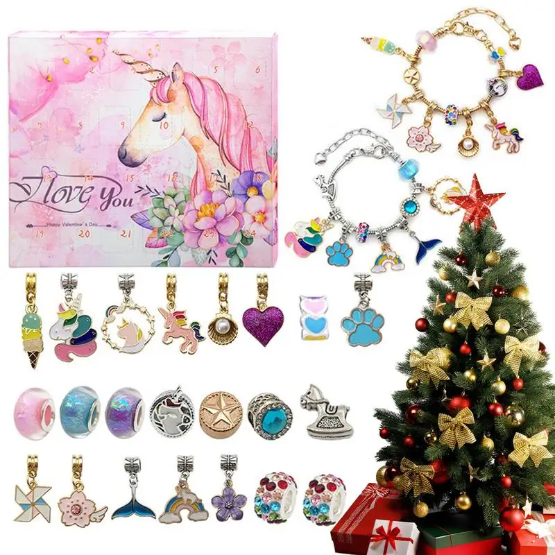 24 Days Christmas Advent Calendar Jewelry Blind Box Xmas Gift Christmas Countdown Calendars DIY Bracelets Kit With Jewelry