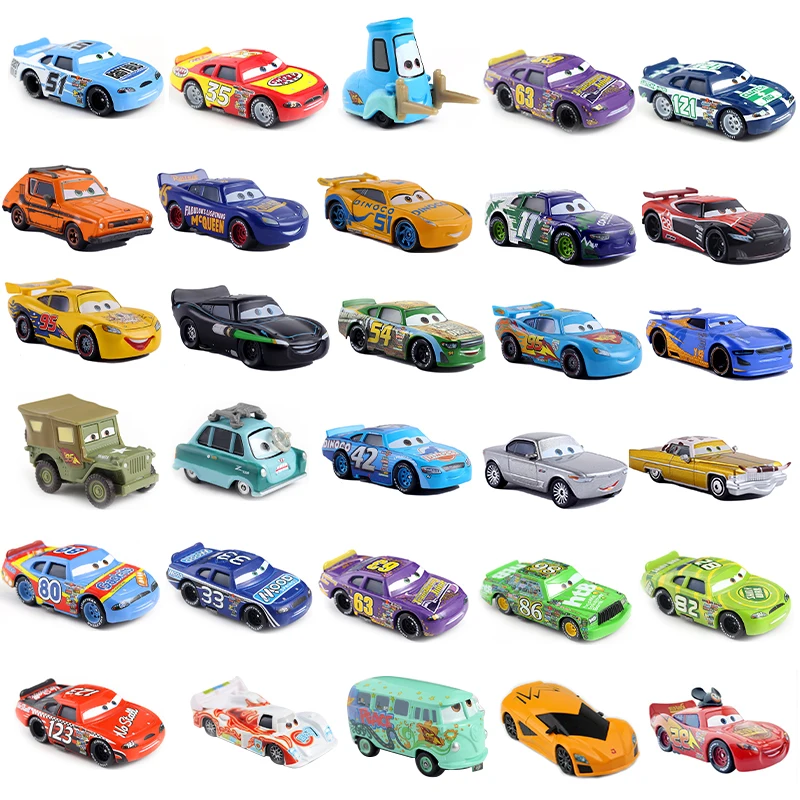 Metal Cars Disney Pixar 2 3 Toy Lightning Mcqueen Lizzie Guido Luigi Dinoco Mini Collection Diecast Original Racer Sheriff Kids