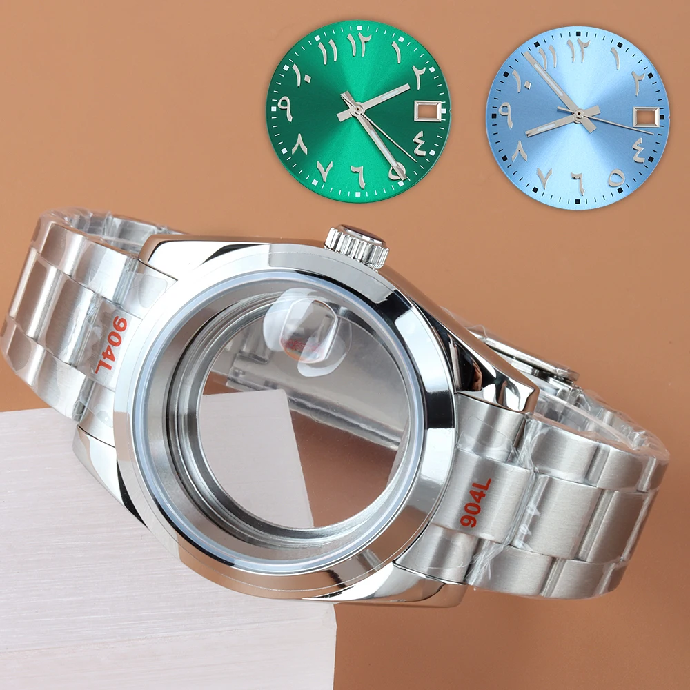 

With Arabic Numerals 28.5mm Blue Green Sunburst Dial Hands 36mm 39mm Watch Case For DATEJUST nh35 nh36 Movement Oyster Strap