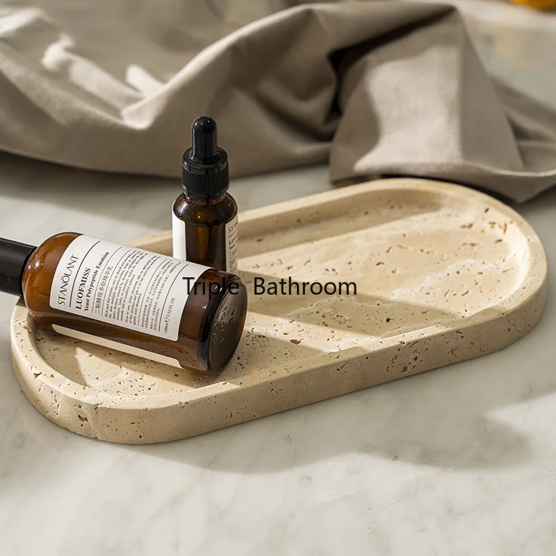 Travertine bathroom dresser and kitchen sink tray jewelry makeup perfume storage tray