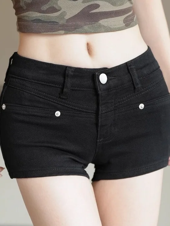 Black Butt Enhancing Women's Jeans Shorts Summer New Style Slimming Hot Pants with Built-in Pad High Waist Straight Leg Jeans