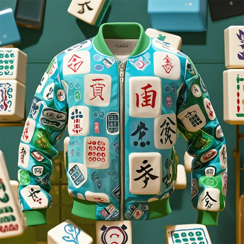 China Mahjong 3D Print Oversized Women/Men Jacket Sweatshirt Harajuku Streetwear Hip Hop Pullover Men's Coat Tracksuit Clothes