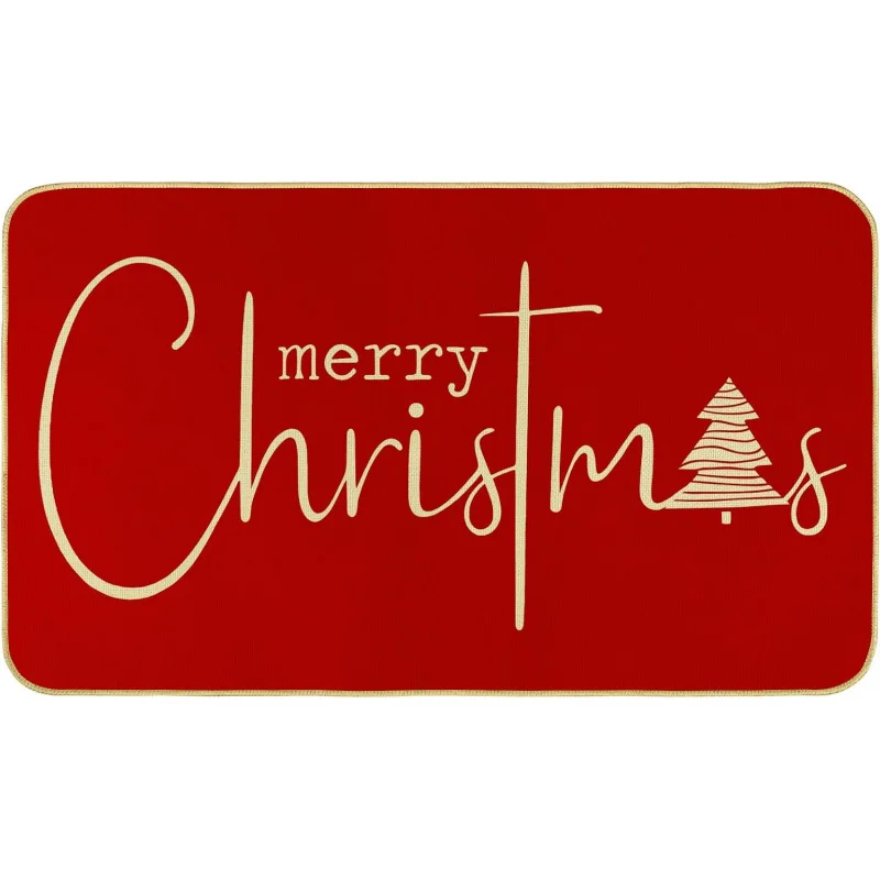 

Merry Christmas, front door mat in red, indoor and outdoor farmhouse home decoration, anti slip floor mat 40X60cm