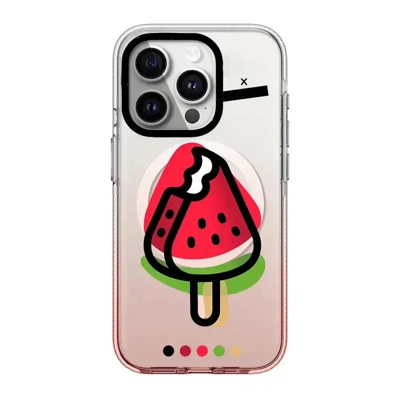 

Watermelon Ice Lolly Pink Gradient Transparent Border iPhone 13 15 14 Pro Max Protective Case, Fits iPhone 15 Pro Max