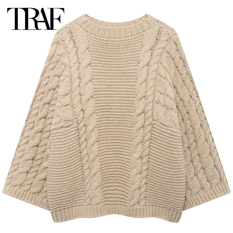 

HXAO Knit Oversize Pullover Women's Sweater Autumn Crochet Long Sleeve Top O-Neck Pullover New In Knitwear Cozy Sweaters 2024