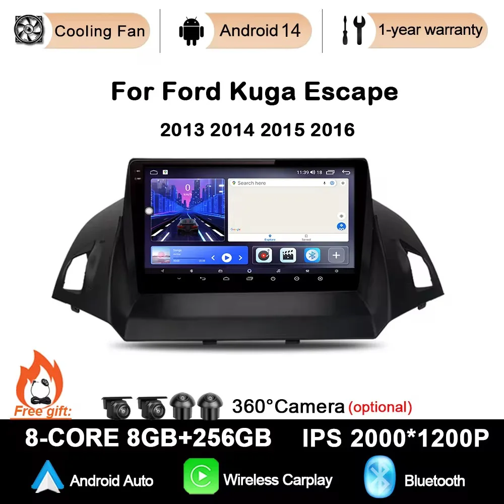 

Android 14 For Ford Kuga Escape 2013 - 2016 Car Radio Multimedia Navigation GPS WIFI+4G Auto Wireless Carplay Stereo Player DSP