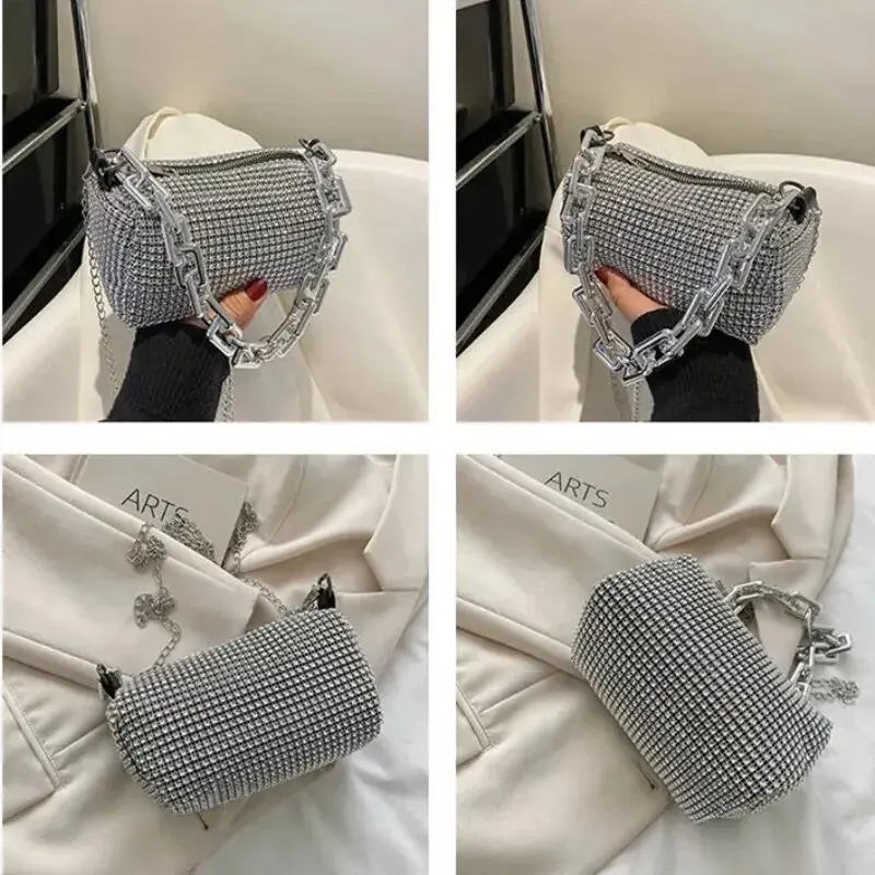 Allover-Beuteltasche mit Strasssteinen, Balltasche mit Glitzerkette, Mini-Umhängetasche für Damen (6,3 x 3,54) Zoll). – Detail 21