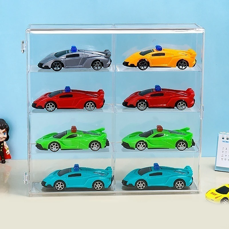 Acrylic Wheels Car Storage Box For Diecast 1/64 Case Dustproof Educational Kid Boys Toys Children Gift