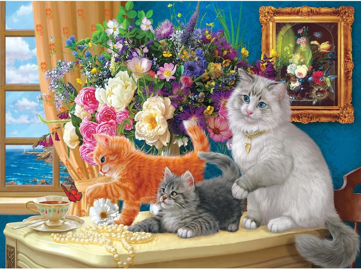 

JMINE Div 5D Необычные кошки, чай, море, окно, цветок, полная алмазная живопись, наборы для вышивки крестом, художественные кошки, кошки, 3D краска по бриллиантами