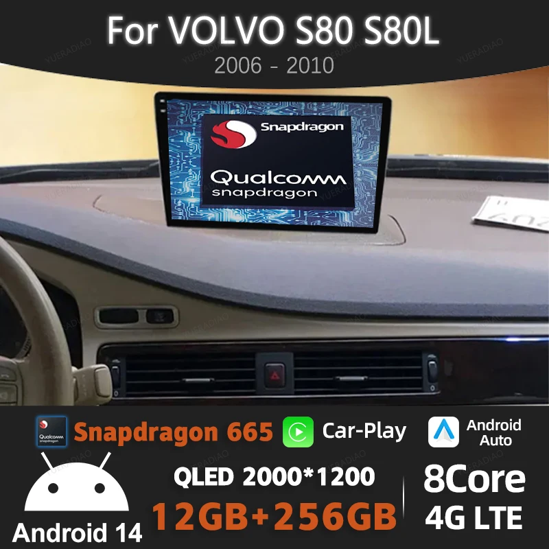 Android 14 Car Radio For VOLVO S80 S80L V70 2004 2005 2006 2007 2008 2009 2010 2011 Multimedia Stereo Video Player GPS NAVI BT