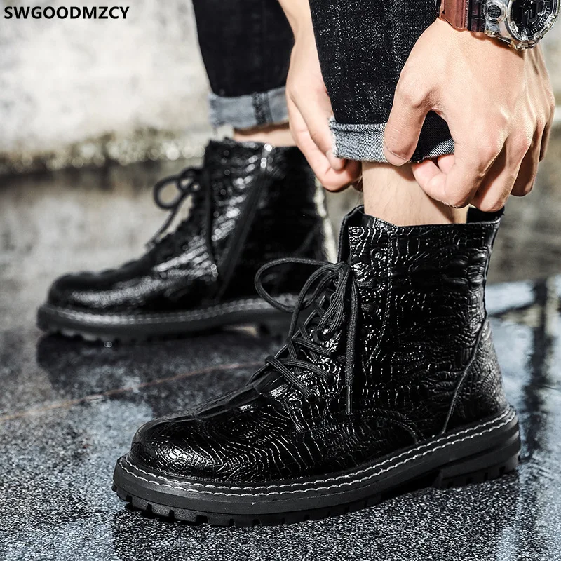 

Platform Ankle Boots for Man 2024 Snow Boots Men Winter Shoes Black Designer Boots Man Crocodile Shoes Chaussures Homme обувь