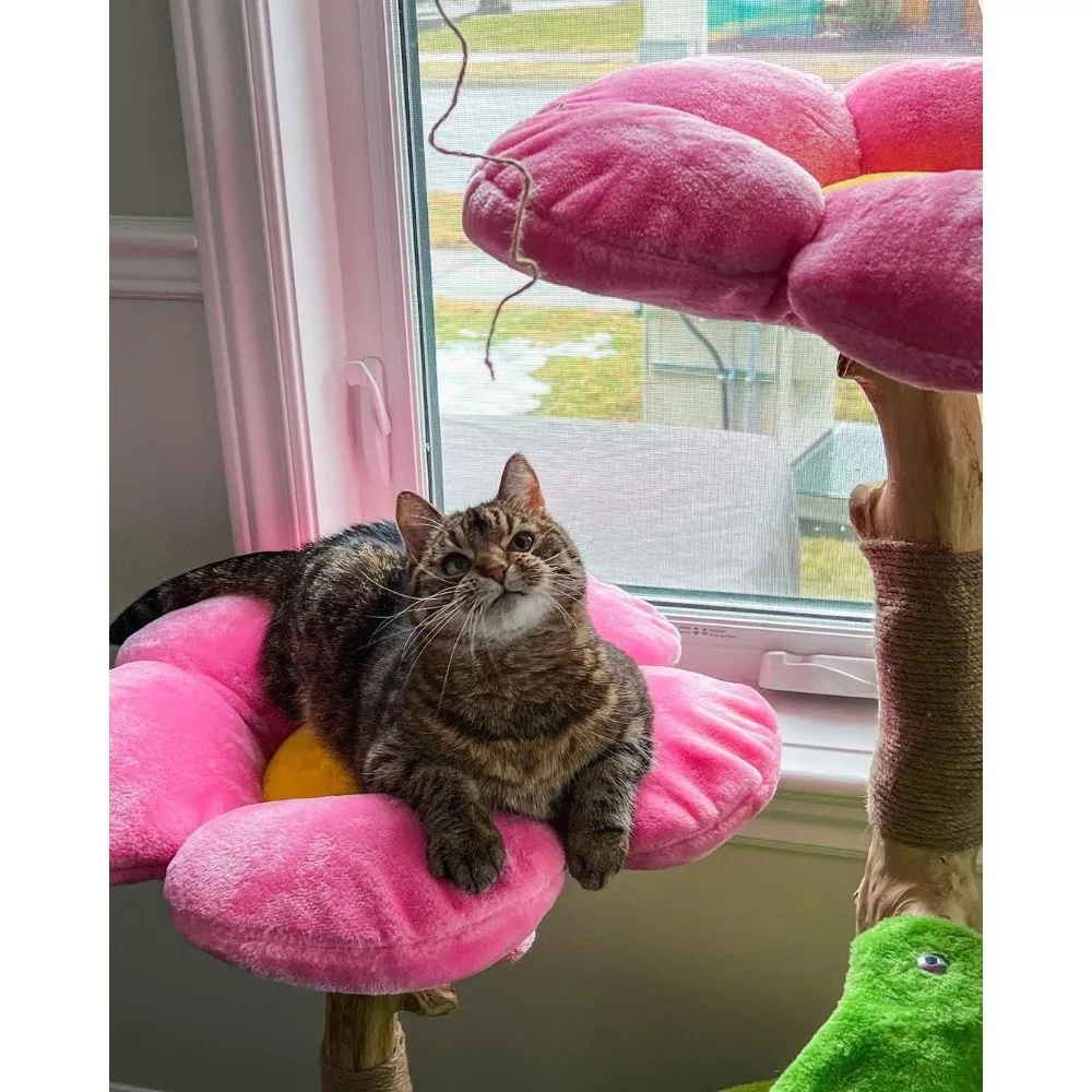 شجرة قطط زهرية خشبية شتوية، برج خشبي، منزل حديث، أثاث، هدية، كوندو فاخر، شجرة زهور (azalea)، tres-1 #5