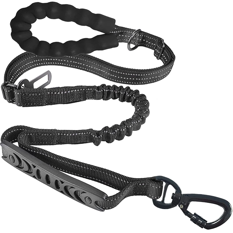 Reflektierende Anti-Stretch-Leine für mittelgroße und große Hunde, mit Karabiner, kurze, elastische, einziehbare Leine für den Einsatz im Auto und Laufen