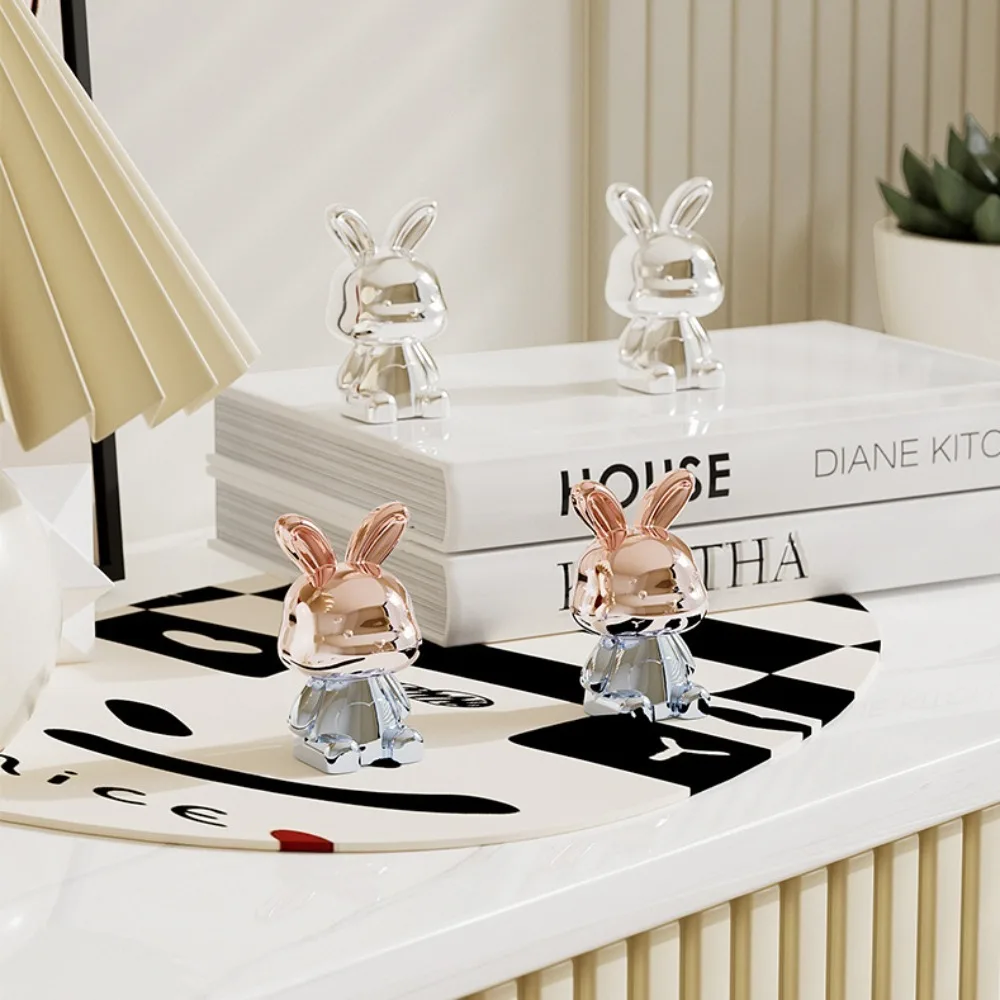 Cartoon Rabbit Decorative Ornaments Cute Eco-friendly Plastic Rabbit 3D Ornament Long Eared Rabbit Electroplating