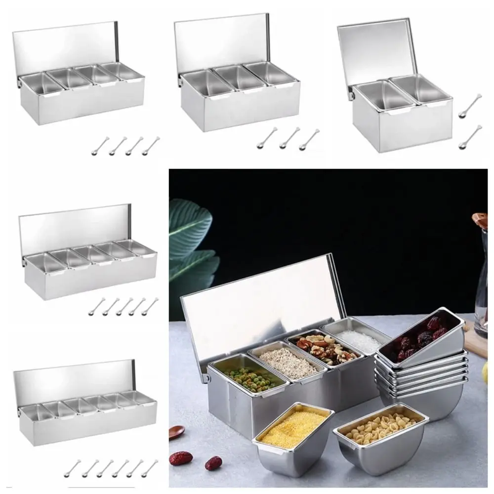 

Creative Spice Storage Box 2/3/4/5/6 Grids Multi Compartments Seasoning Storage Jar Stainless Steel Household
