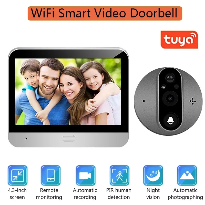 4,3-дюймовый Wi-Fi Tuya умный видеодомофон 1080P двусторонний голосовой домофон дверной глаз камера домашней безопасности видео дверной звонок ночного видения