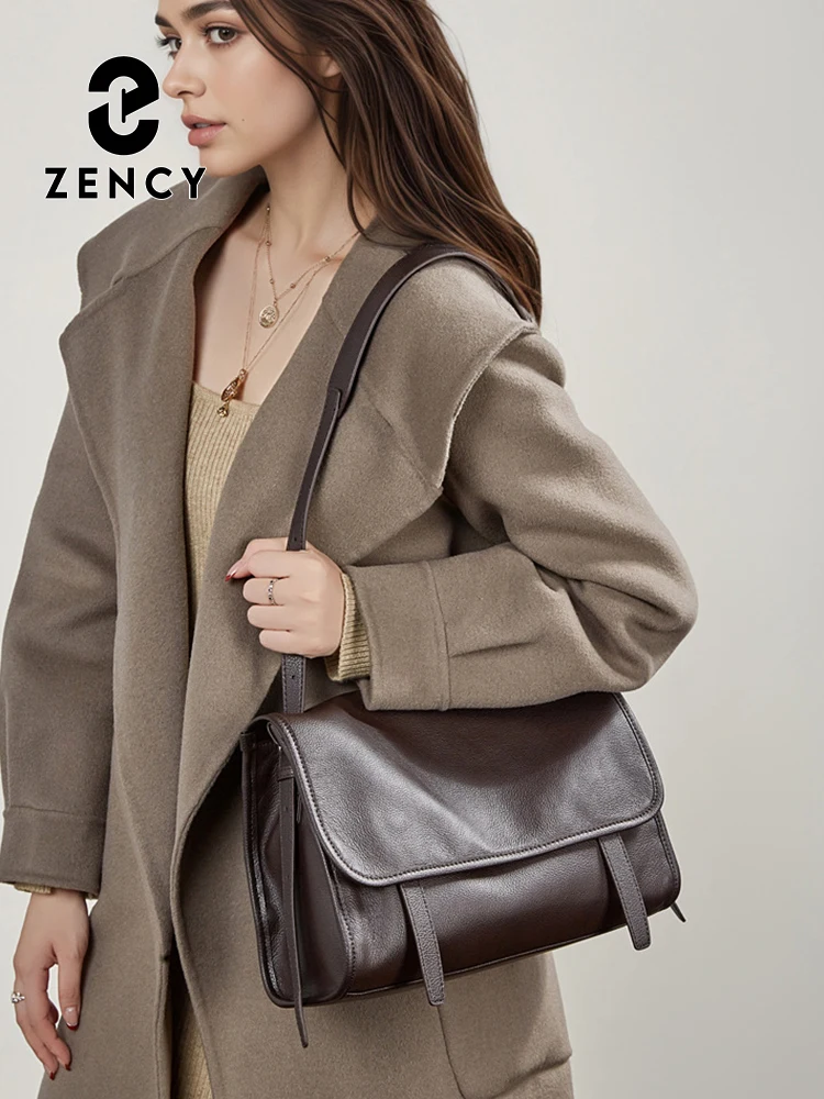 

Zency Retro Casual Women Messenger Bag Genuine Leather Large Capacity Designer Handbag Minimalism Shoulder Bags for Work