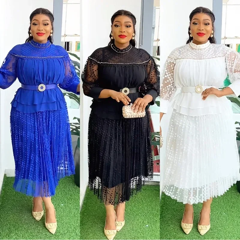 

Plus Size African Party Dresses for Women 2024 New Fashion Dashiki Ankara Lace Wedding Gowns Elegant Turkey Muslim Maxi Dress