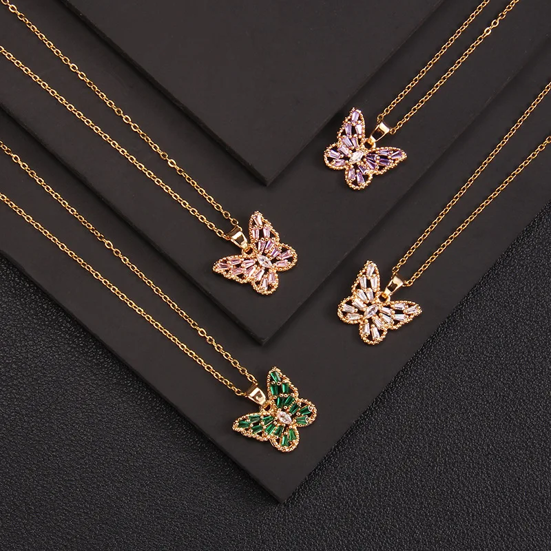 8pcs Crystal Rhinestone Butterfly Pendant Necklaces for Women Long Chain Animal long Necklace Jewelry Party Gift