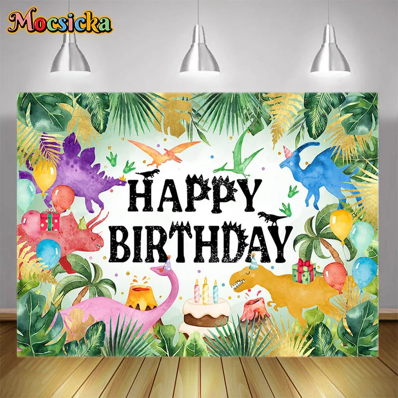 Fondo fotográfico de dinosaurio sable con dientes de dragón para niños, telón de feliz cumpleaños, jungla, accesorios de fotomatón, fiesta de cumpleaños