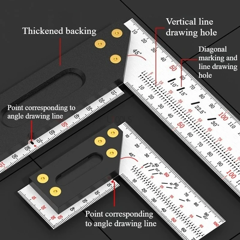 Stainless Steel 90° Positioning Angle Ruler Multi-Function Hole-Marking Square for Woodworking Precision Layout Industrial-Grade