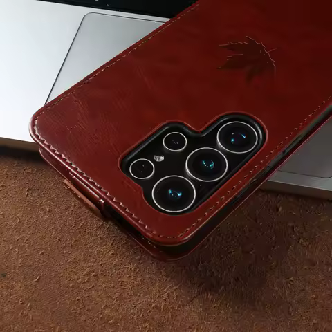 Premium PU Leather Case for Samsung S25 S24 Ultra S23 S22 S21 S20 FE Note 20 10 Plus A55 A53 A52 A35 A16 Maple Leaf Flip Cover