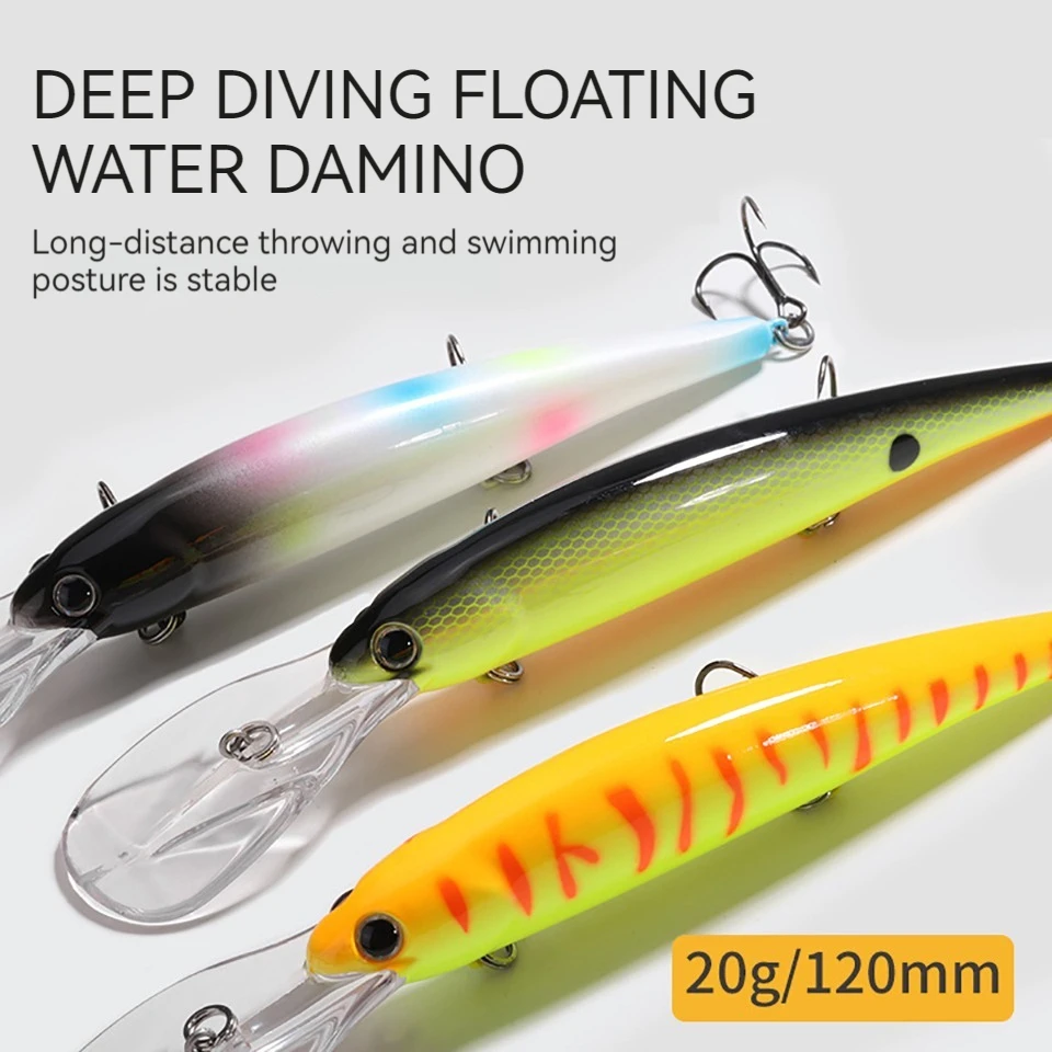 Long Tongue Plate Minnow Fish Bait 120mm/20g Deep Depth Wobbler Swimbait 3D Eyes Artificial Pesca Hard Fishing Lure